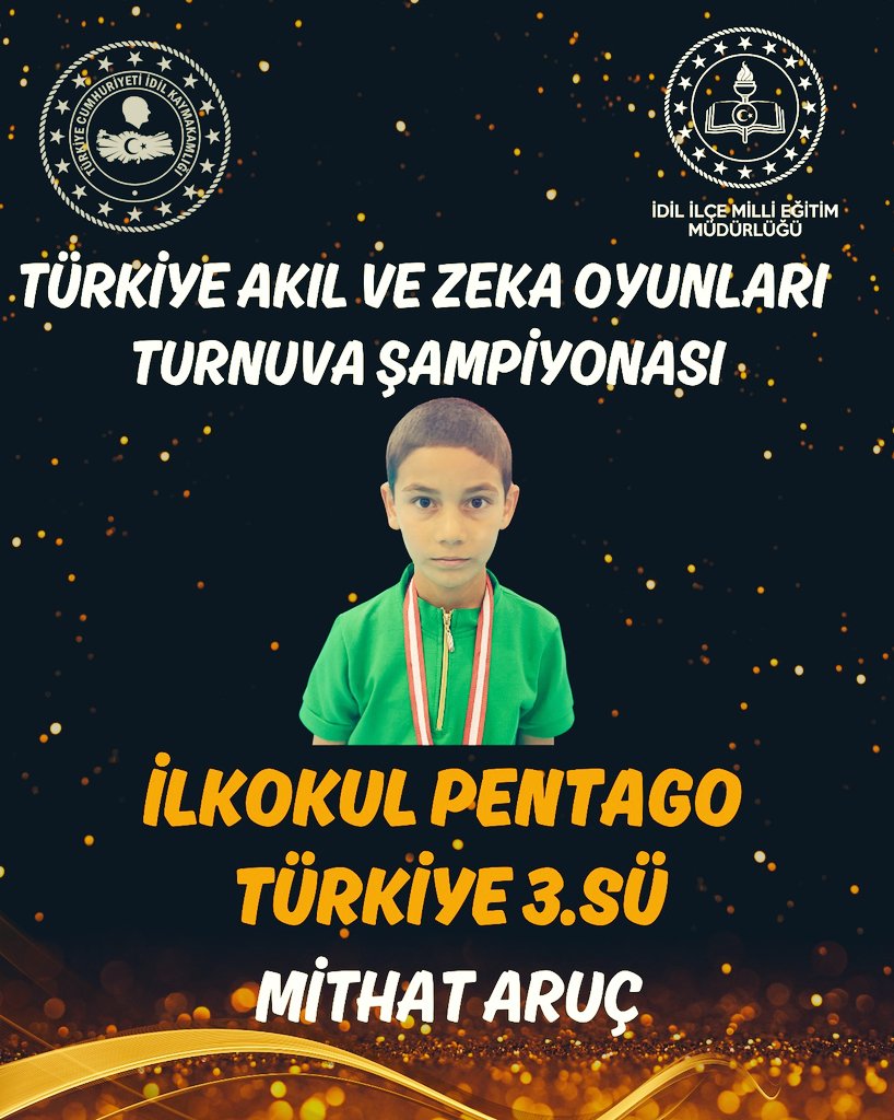 İdil Oymak İlkokulu Öğrencimiz Mithat Aruç Pentago Oyun Kategorisinde Türkiye Üçüncüsü Olmuştur